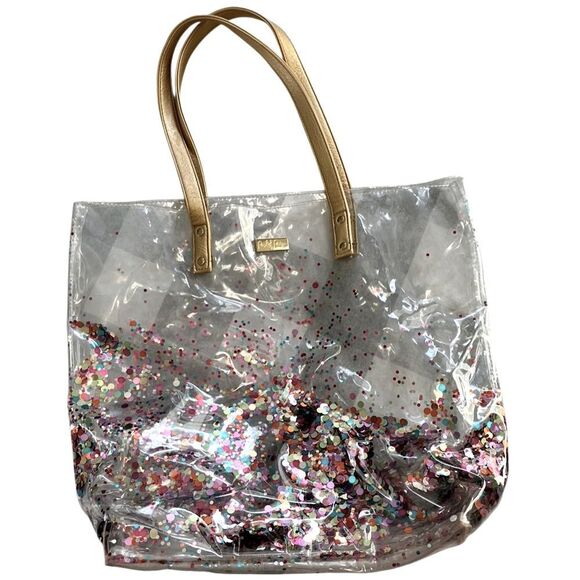 Packed Party Confetti Bucket Bag Clear Tote Glitter Gold Handles - Picture 3 of 8
